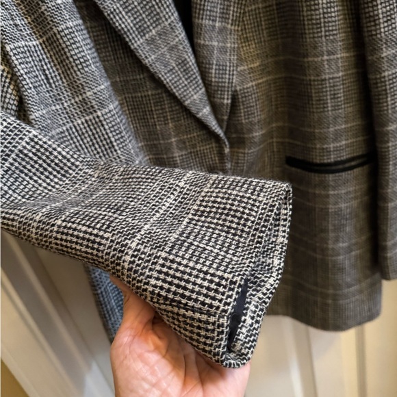 Vintage Harve Bernard 100% Wool Genuine Leather Trim Blazer Women’s 10 Blk Grey - Picture 4 of 9